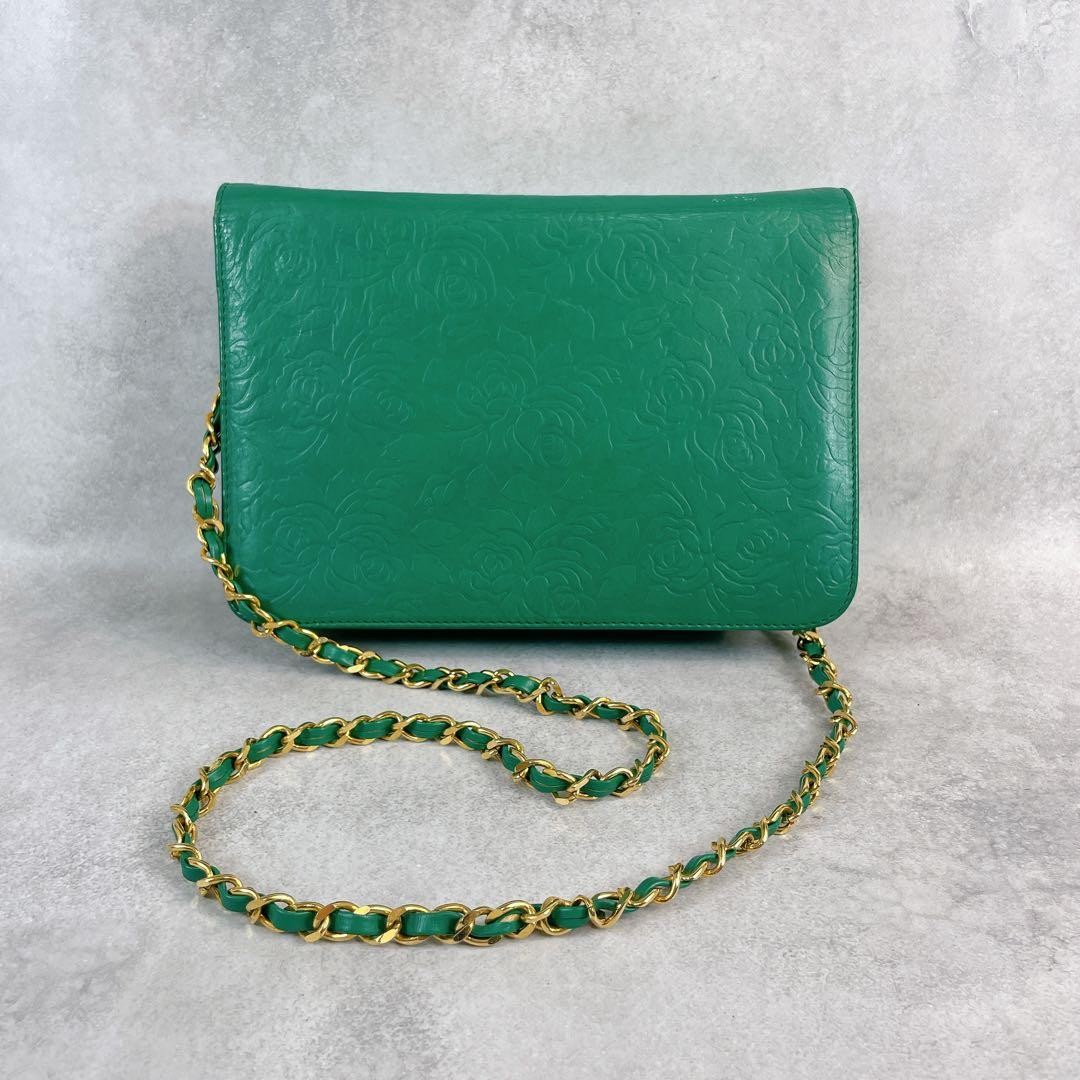 Valentino Garavani Green Chain Shoulder Bag Vintage Flower Pattern, Excellent C thumbnail 3