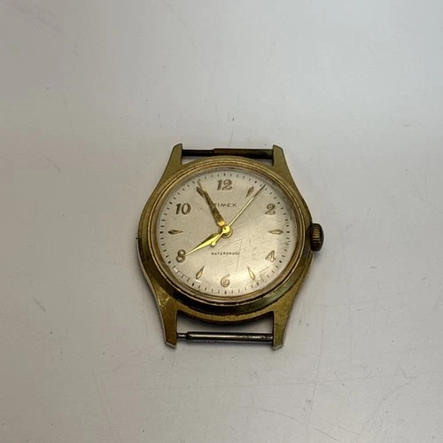 Vintage Timex Waterproof Shock Resistant Gold Tone Watch Parts Repair