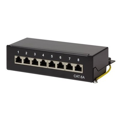LogiLink NP0018B Patchpanel Stahl Tisch/Wand Cat.6A STP 8 Ports PoE schwarz