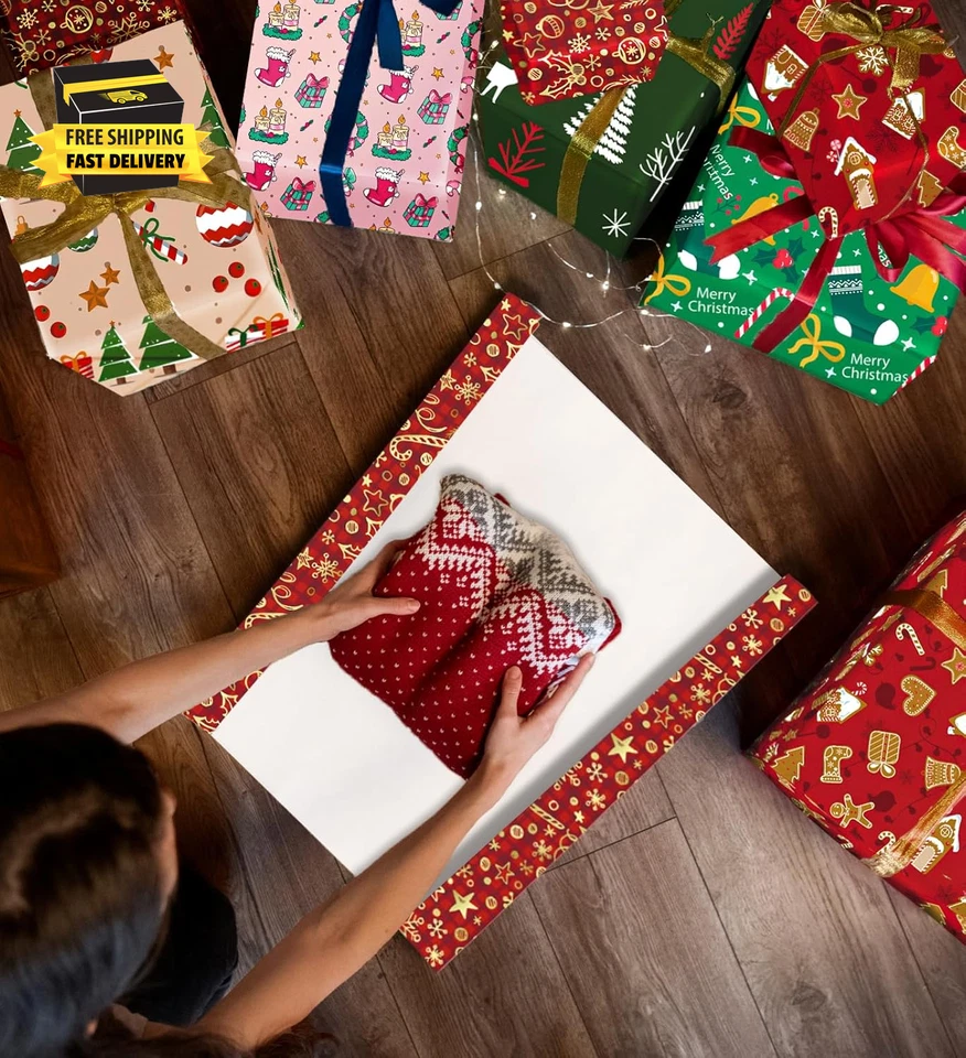 Christmas Wrapping Paper & Gift Bags - Red, Green & White Tissue Paper - Christm - Image 4 of 4