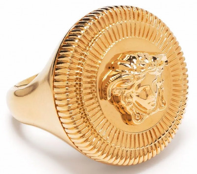 NIB Versace Biggie Medusa Head Logo Round Large Gold Signet Ring Sz 13 US 6 $795