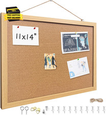 Cork Bulletin Board, 11X14 Inches Hanging Cork Board Wooden Framed with Pins for