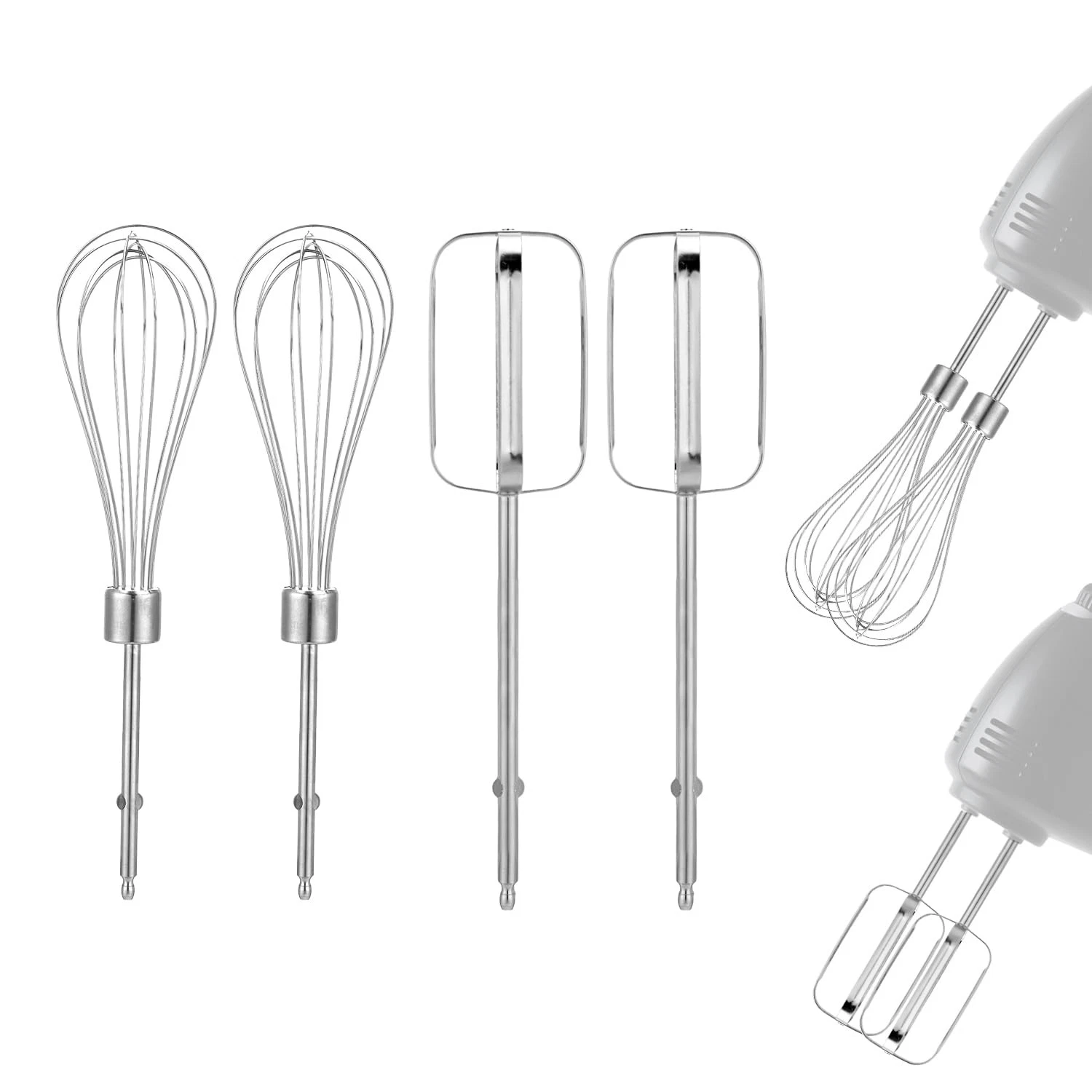 4pcs Hand Mixer Beaters Attachments, 2 Styles Stainless Steel Whisk & Beaters...
