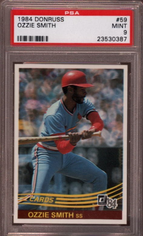 1984 DONRUSS # 59 OZZIE SMITH (HALL OF FAME) ST. LOUIS CARDINALS PSA 9 MINT
