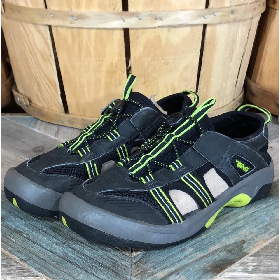 Sandalias Teva Omnium negras verdes cerradas al aire libre senderismo rafting niños talla 4 Foto 3 de 4
