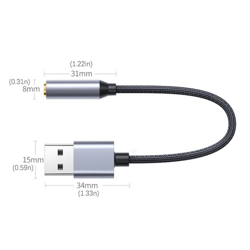 20CM USB Sound Card USB To 3.5mm Audio Earphone Adapter External Sound Card _xa - Photo 2/10