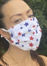 Red, White  Blue Stars Face mask cotton hand made Fun Gift Idea NWT Patriotic