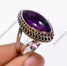 Marquise Shape Purple Amethyst Stone Ring 925 Sterling Silver Statement Rings