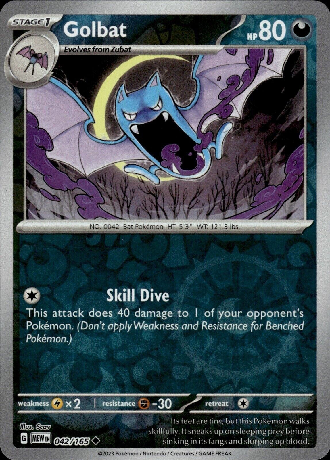 Pokémon  151 -  Golbat - 042/165  - Reverse Holo - NM/M