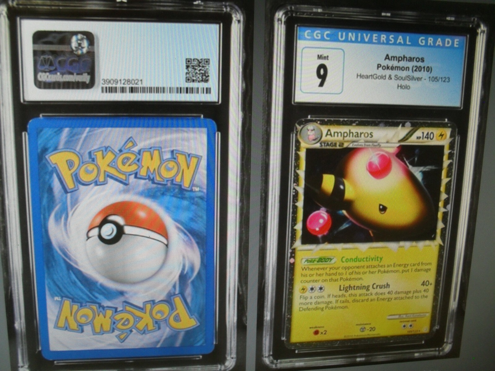 CGC 9.0 Mint Ampharos Prime 105/123 Holo Rare HeartGold Soulsilver Pokemon Card