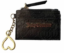 Juicy Couture Black Wallet Card Holder Case Coin Zip Clutch Heart Keychain Small