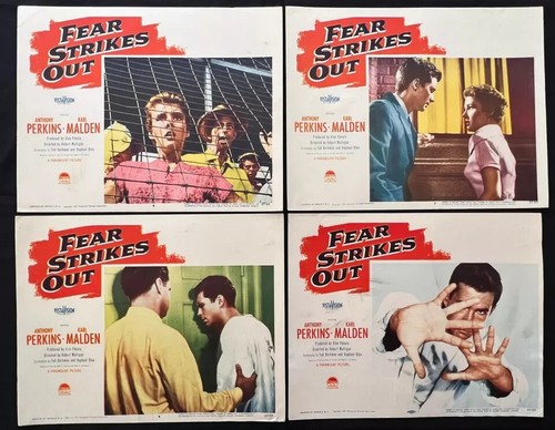 BASEBALL MOVIE Lot 4 Original 1957 Lobby Cards FEAR STRIKES OUT Anthony Perkins