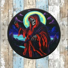 Grim Reaper Patch Iron-on Applique Halloween Costume Decorative Badge Full Moon 