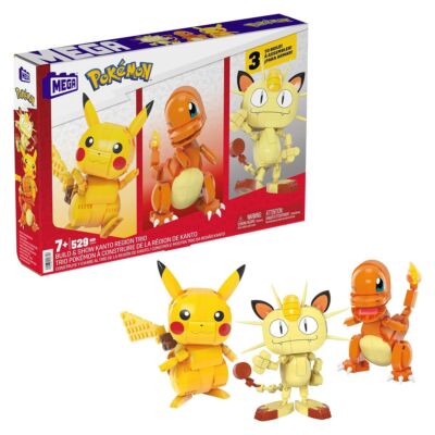 Mattel HPF94 - Mega - Pokémon - Bausatz, Kanton Trio - Pikachu, Glumanda, Mauzi