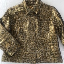 Ruby Rd. SZ12 Metallic Lightweight Animal Print Jacket Unlined Brass Buttons EUC