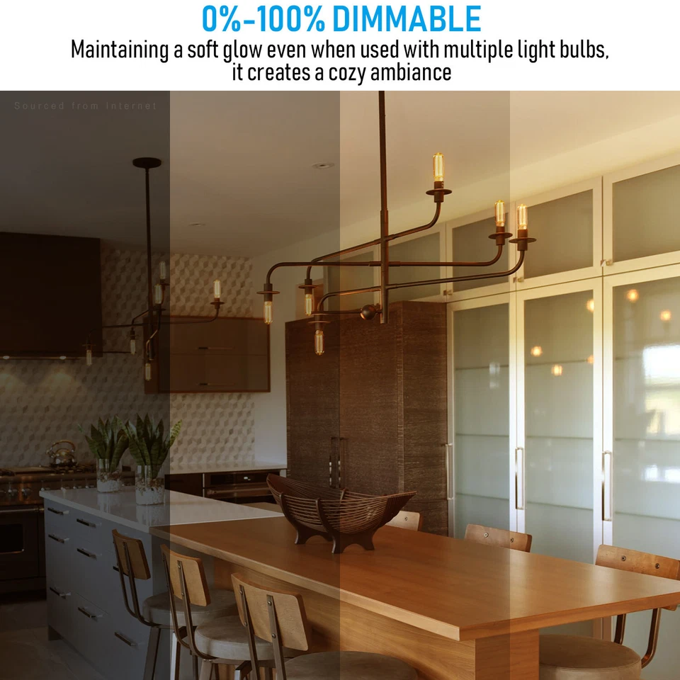 LED T14 Filament Vintage Edison Bulb, E26 Base, Dimmable, Amber Glass - Image 4 of 4