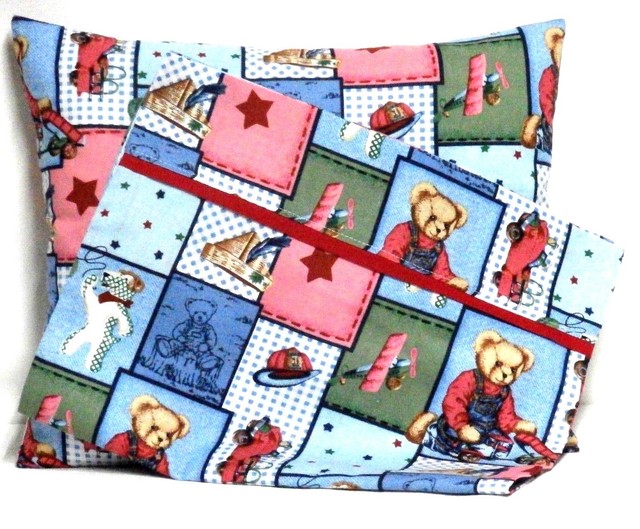 Blue Jean Teddy Toddler Pillow&Pillowcase on Blue 100%Cotton #5 New Handmade | eBay