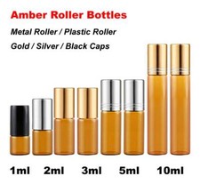 Amber Glass Roller Bottles 1ml - 10ml Essential Oil Ball Bottle Perfume Vitals