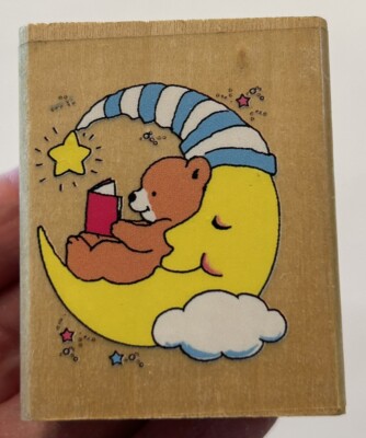 Noteworthy TEDDY MOON Wood Mount Rubber Stamp 1993