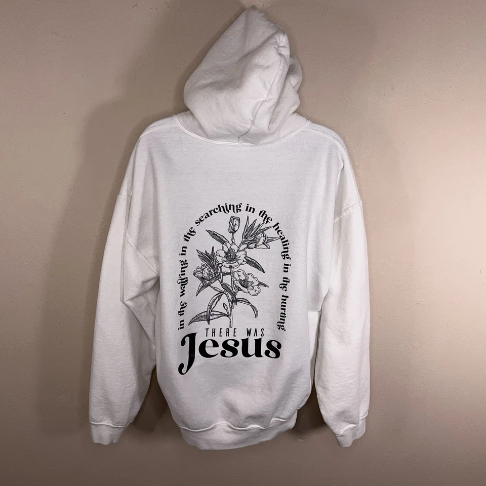 Sudadera con capucha grande blanca There Was Jesus para mujer suéter floral fe religiosa Foto 3 de 4