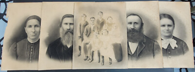 Set 5 Antique Charcoal Portraits Mom Dad Grandpa Family
