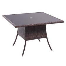 Rattan Table Glass Top Dining Tables Outdoor Garden Patio Furniture Parasol Hole