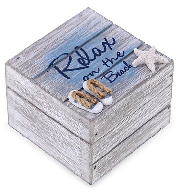 CoTa Global Aqua Sky Relax Wooden Box - Small Handcrafted Nautical Trinket wi...