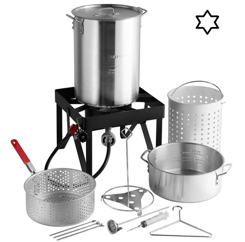 30 Qt Deluxe Aluminum Turkey Deep Fryer Kit Steamer Stock Pot Propane LP Outdoor