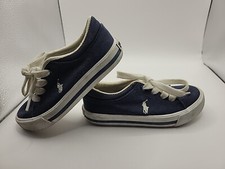 Polo Ralph Lauren Elmwood Shoes Boys Size 10 Blue White Canvas Lace Up Sneakers.