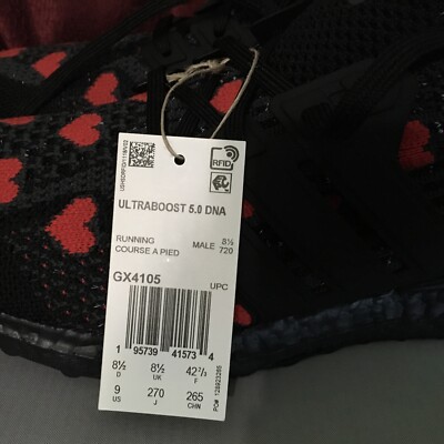 ⭐️ Adidas Valentines Day ultra boost 5.0 DNA black with red hearts SZ