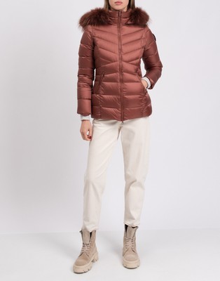 RRP 250 BOMBOOGIE Down Quilted Jacket Size 0 / XS Raccoon Fur Trip Zip Closure