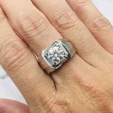 3 Ct Round Cut White Moissanite Men's Ring 14K White Gold Plated