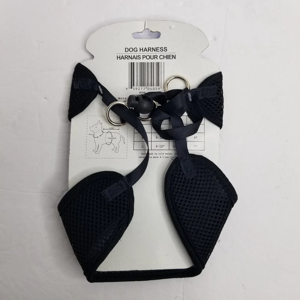 Dog Harness Black Mesh Size Large (9-12"Neck) (10-13" Girth) (7" Length) New