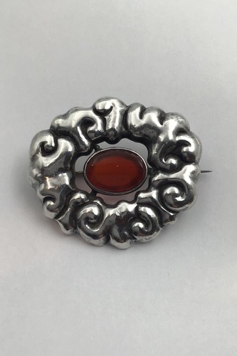 Broche Argent Feuilles Avec Pierre D'ambre - Occasion - Bijou Argent Sterling