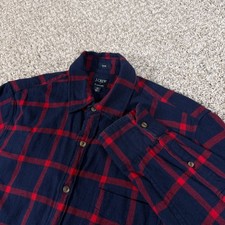 J Crew Flannel Shirt Mens M Slim Blue Red Plaid Long Sleeve Button Up Cabin
