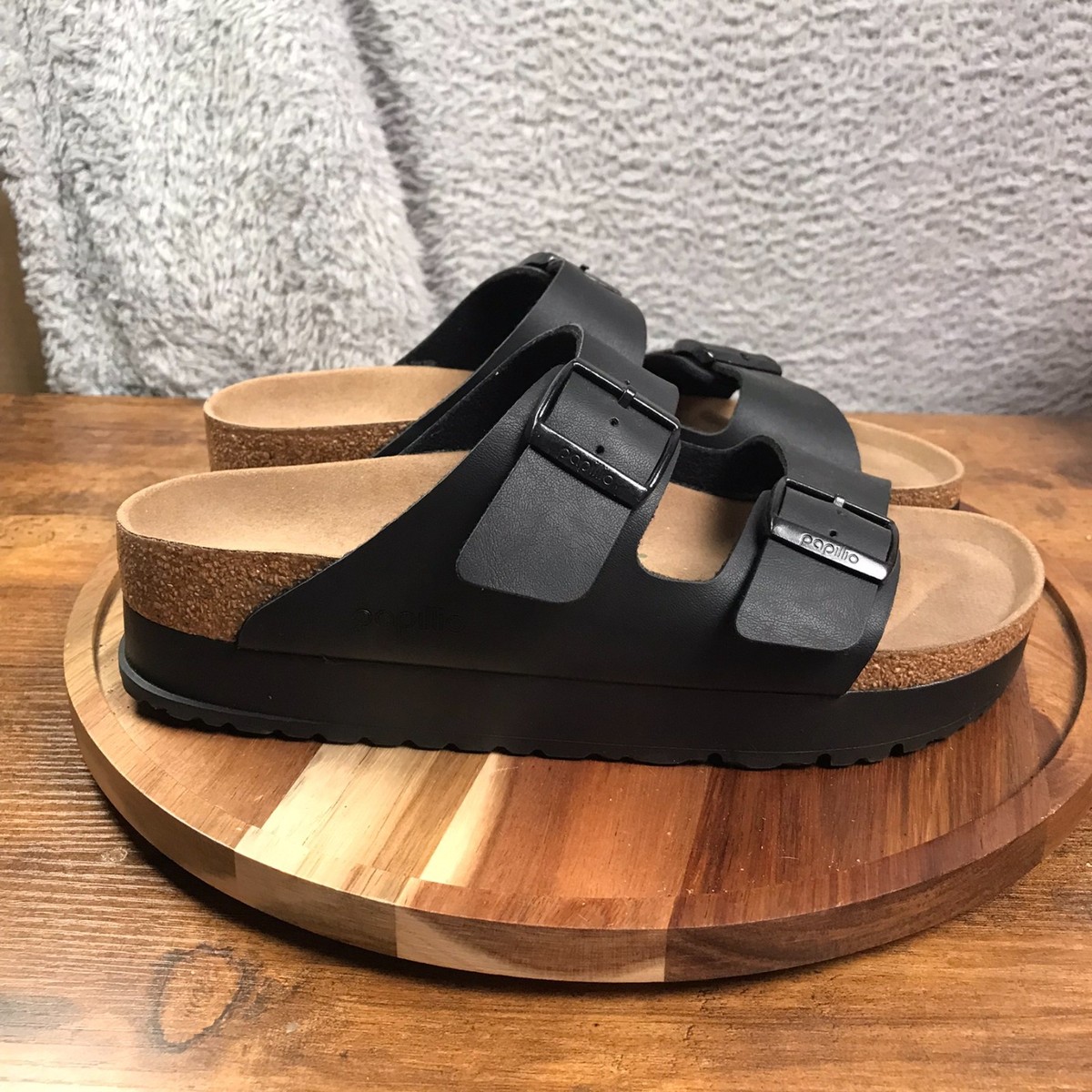 Papillio Birkenstock Arizona Flex Platform Sandal 41/L 10/M Narrow Black NEW