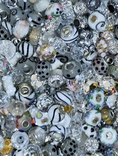 11 oz PREMIUM WHITE / CLEAR EUROPEAN BEADS ALL HIGH QUALITY MANY STONES