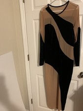 1xL Elegant Long-sleeve velvet and nude dress SHEIN