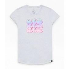 Adidas Girl's Medium Heather Grey Logo Print Slim Fit Cap Sleeve T-Shirt H17-29