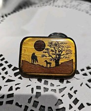 Vintage Harmony Metal Inlaid Wood  Brass Horse Belt Buckle Miss 70