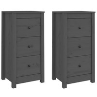 Sideboard 2Er Set Grau Massivholz Kiefer Wohnzimmer 40X35X80 Cm