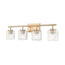 Unbranded Landon 32" 4 Light Gold Vanity Light Clear Ribbed Glass Shades