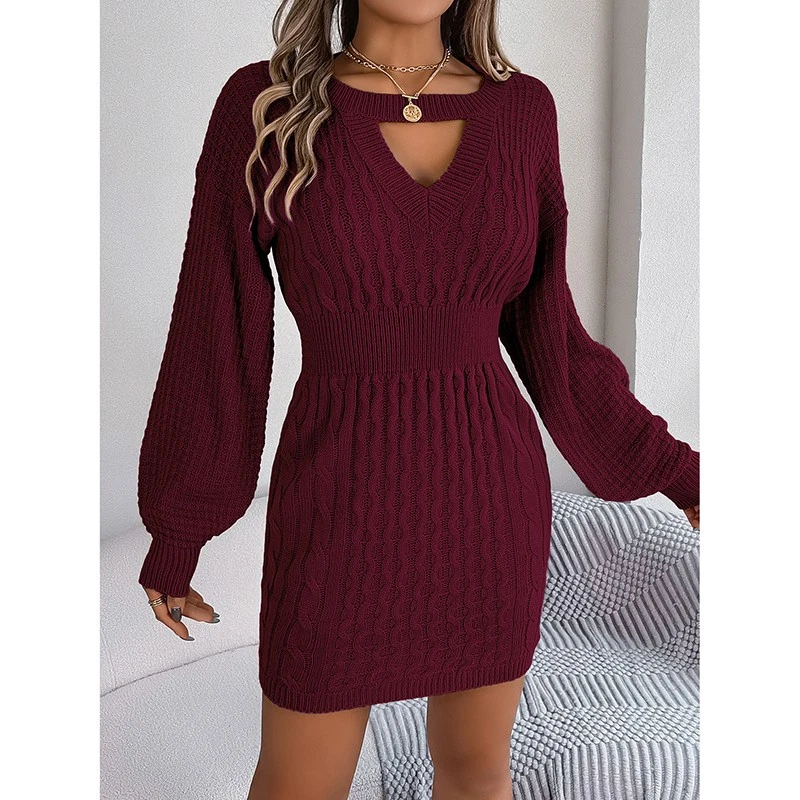 Mujeres Vestido Suéter Manga Larga Sexy Recortado Bodycon Mini Vestido de Otoño Moda Costilla Foto 2 de 4