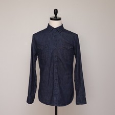 Levis Men's Medium Denim Shirt Long Sleeve Button Up Western Americana Pockets