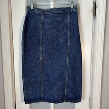Women's Vintage 80s Denim Pencil Skirt High Waist Size 13/14 USA Made Dark Acid