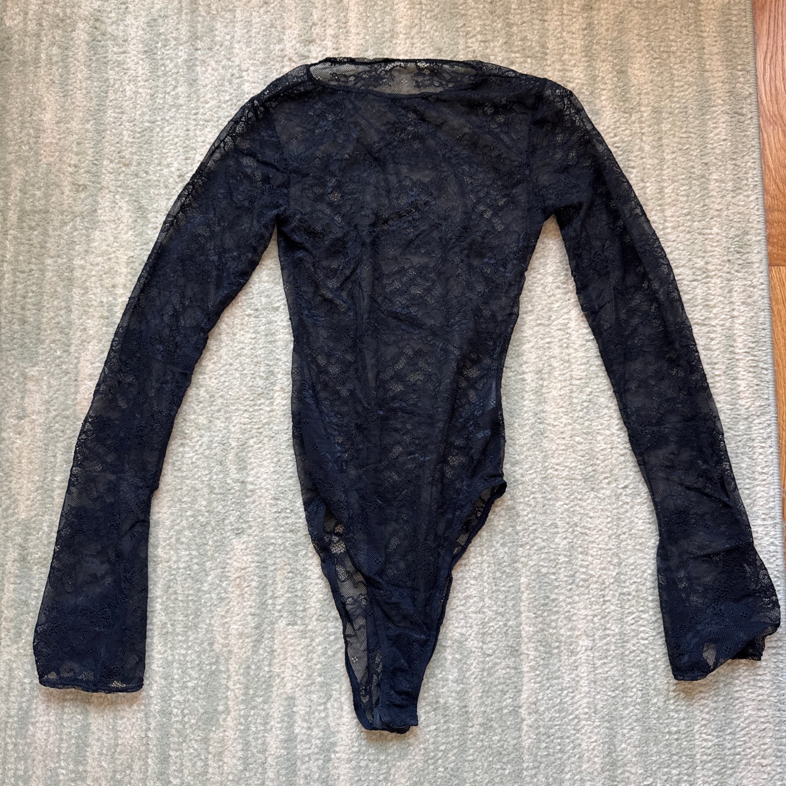 Black lace long sleeve bodysuit