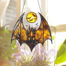 Gothic Bat Suncatcher, Spooky Stained Glass Window Hanging, Halloween Home Decor