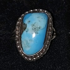 Native American Style Turquoise Asymmetrical Sterling Silver Bezel Ring