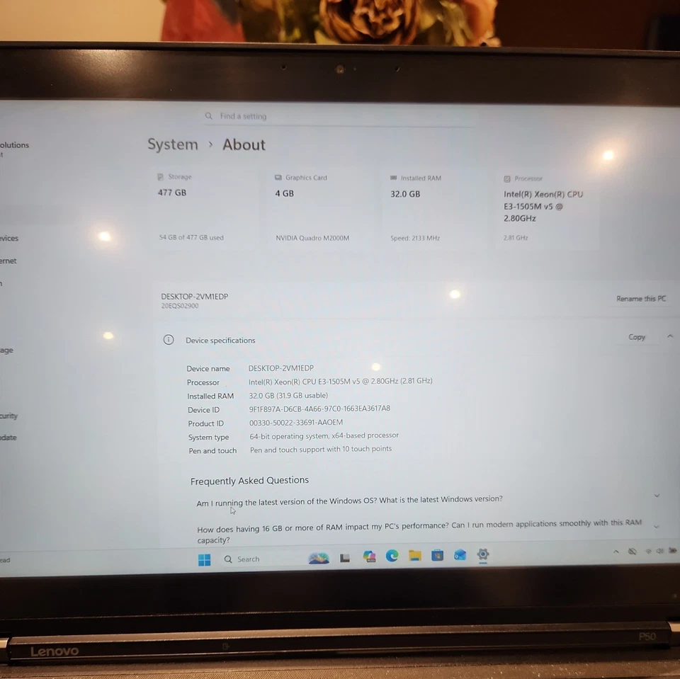 Lenovo ThinkPad P50 Gaming Laptop, XEON-E3-1505, 32GB RAM, 512GB, Quadro M2000 - Image 3 of 4