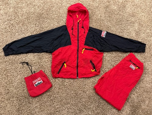 Vintage Marlboro Adventure Team Rain Suit Windbreaker w/Carry Bag Men's Large